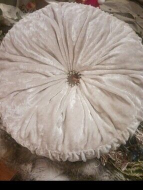 Round Velvet Ruched Decorative Pillow with Jeweled Center